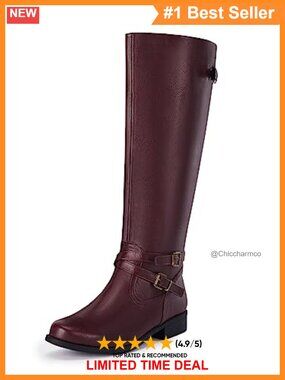 Womens Knee High Wide Calf Riding Boots Faux Leather Flat Low Heel Side Zip